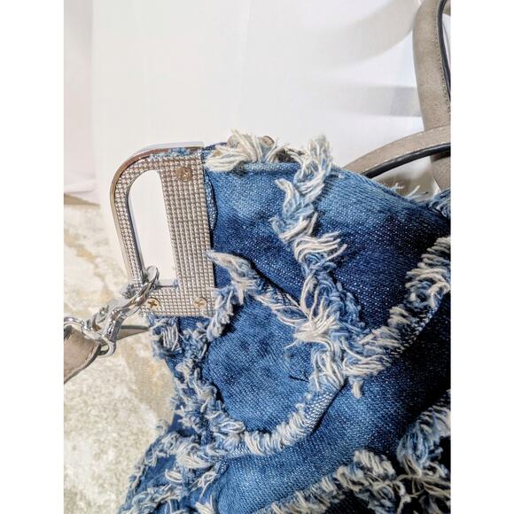 MMS Distressed Denim Patchwork Tote Bag with Removable Strap - Picture 5 of 8